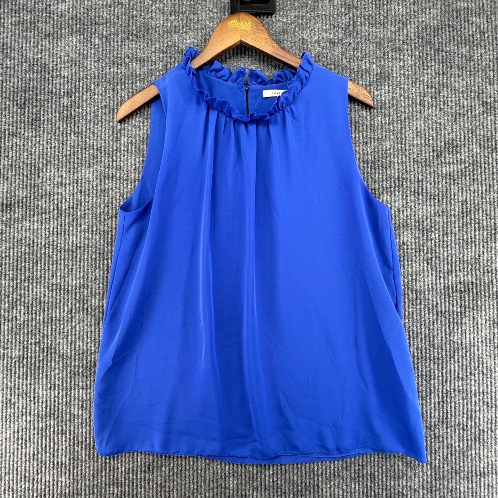 Naked Zebra Blouse‎ Womens Large Blue Excellent Ruffle Neck Sleeveless Top